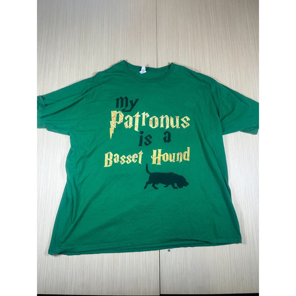 Port & Company T-Shirt Men 2XL Green Cotton My Patronus Is Basset Hound Pullover